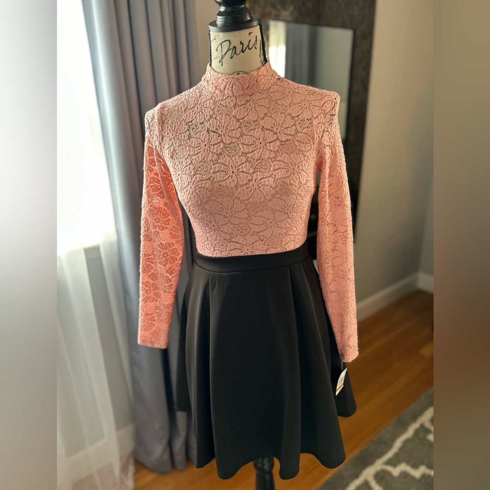 B Darlin Pink and Black Lace Valentine’s Cocktail Dress
